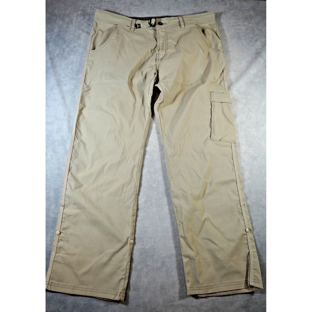 Prana Breathe Pants Mens 38x30 Tan Standard Fit Stretch Fish Hike Climb Cargo